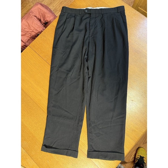 VTG Ralph Lauren Super 100s Wool Dress Pants Made in Canada Black Double Pleated